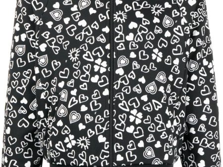 Heart-Print Zipped Bomber Jacket For Discount