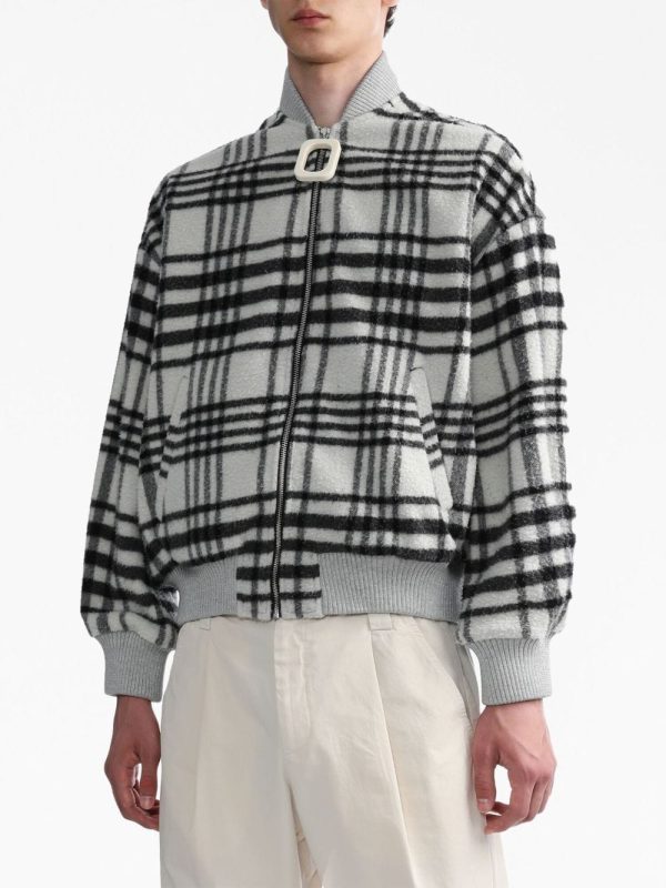 Checked Zipped Bomber Jacket Discount