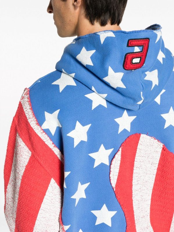 Flag-Print Cotton Hoodie Discount