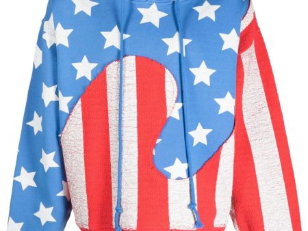 Flag-Print Cotton Hoodie Discount