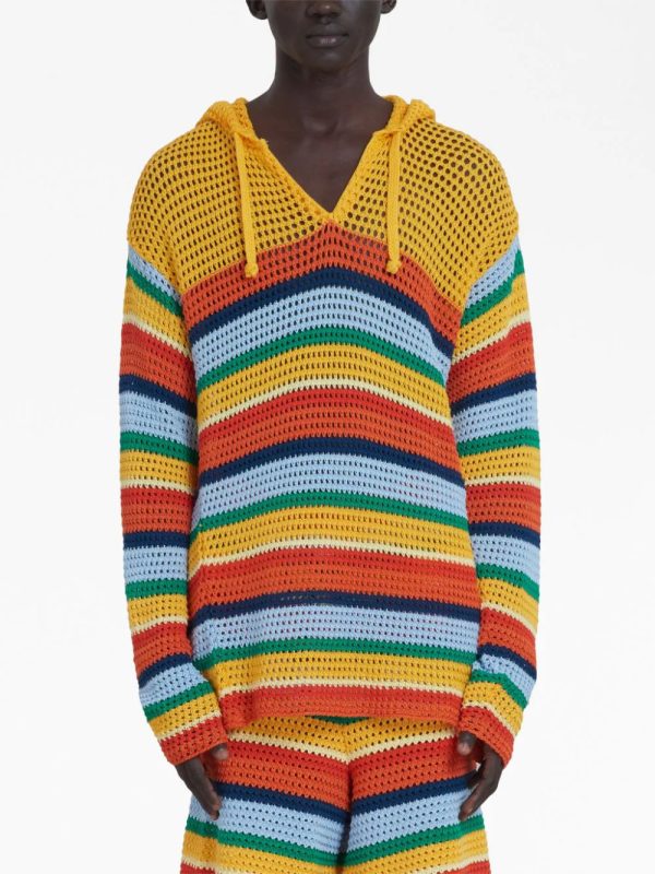 Crochet-Knit Striped Hoodie Discount