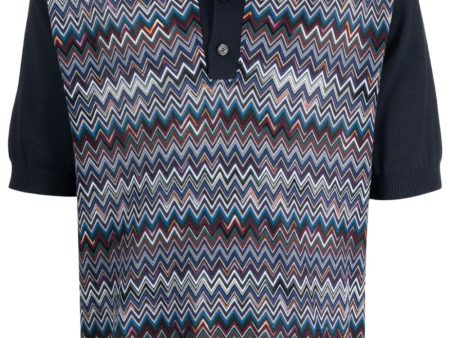 Zigzag-Pattern Ribbed Polo Shirt Cheap