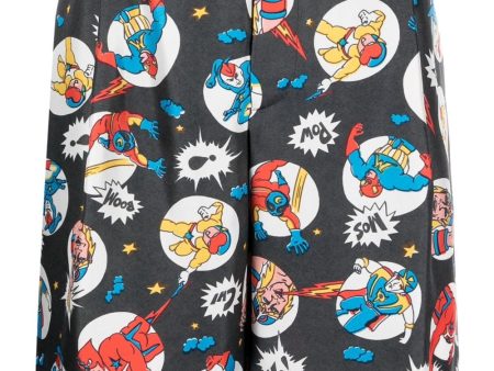 Comic-Print Silk Shorts For Sale