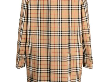 Check-Pattern Cotton Trench Coat For Cheap