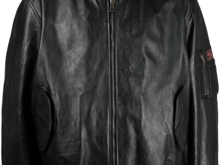 Logo-Patch Leather Bomber Jacket Online