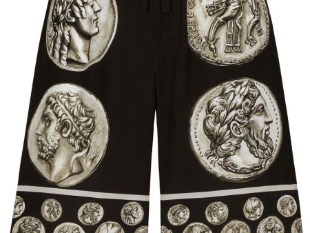 Roman-Coin Print Silk Bermuda Shorts Cheap